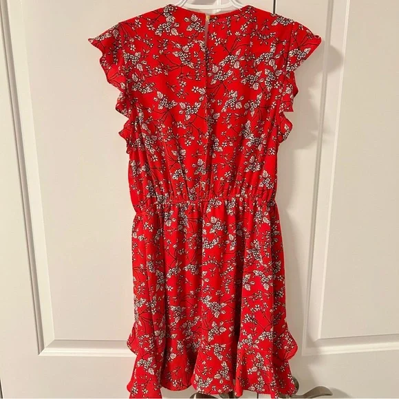 Red Floral Ruffle Dress - Picture 2 of 4
